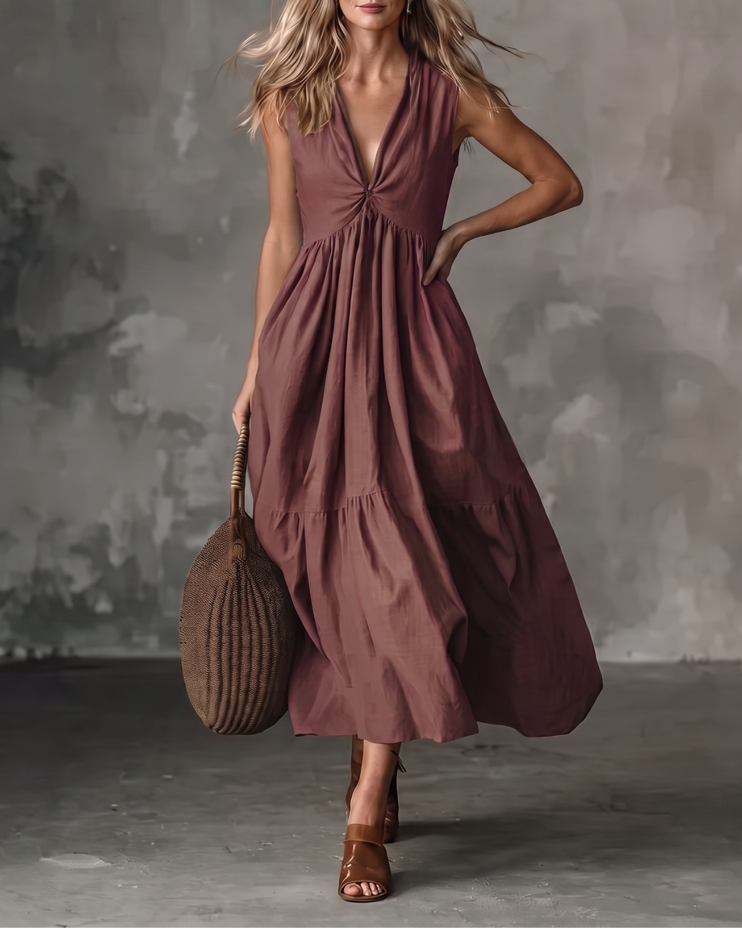 FERN | Deep V-Neck Tiered Maxi Dress