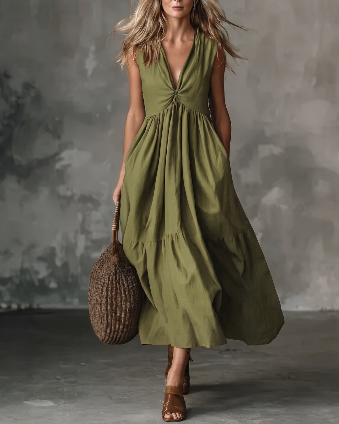 FERN | Deep V-Neck Tiered Maxi Dress