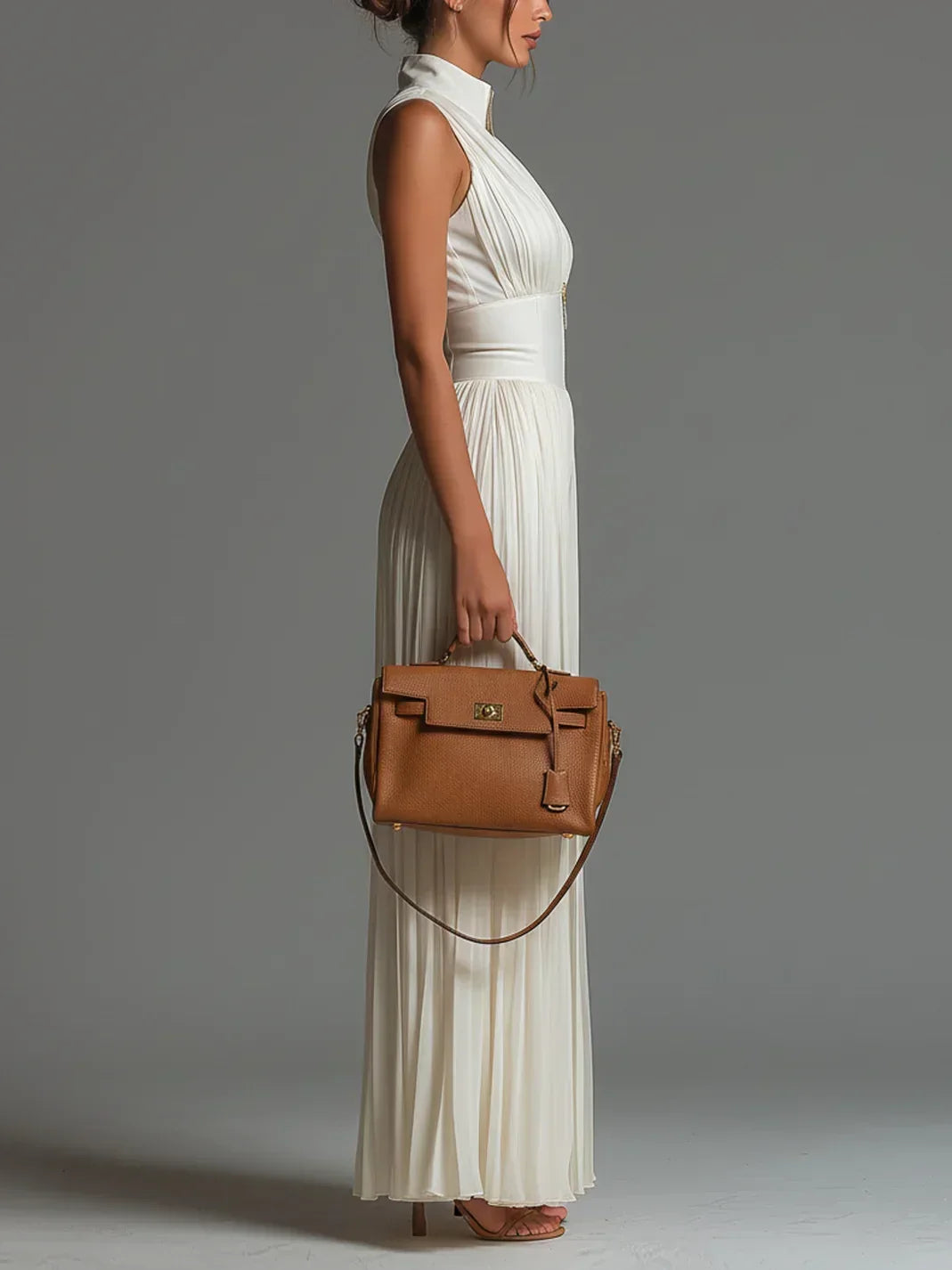Vittoria · Black chiffon jumpsuit with V-neck, sleeveless, zip, pleated, wide-leg pants