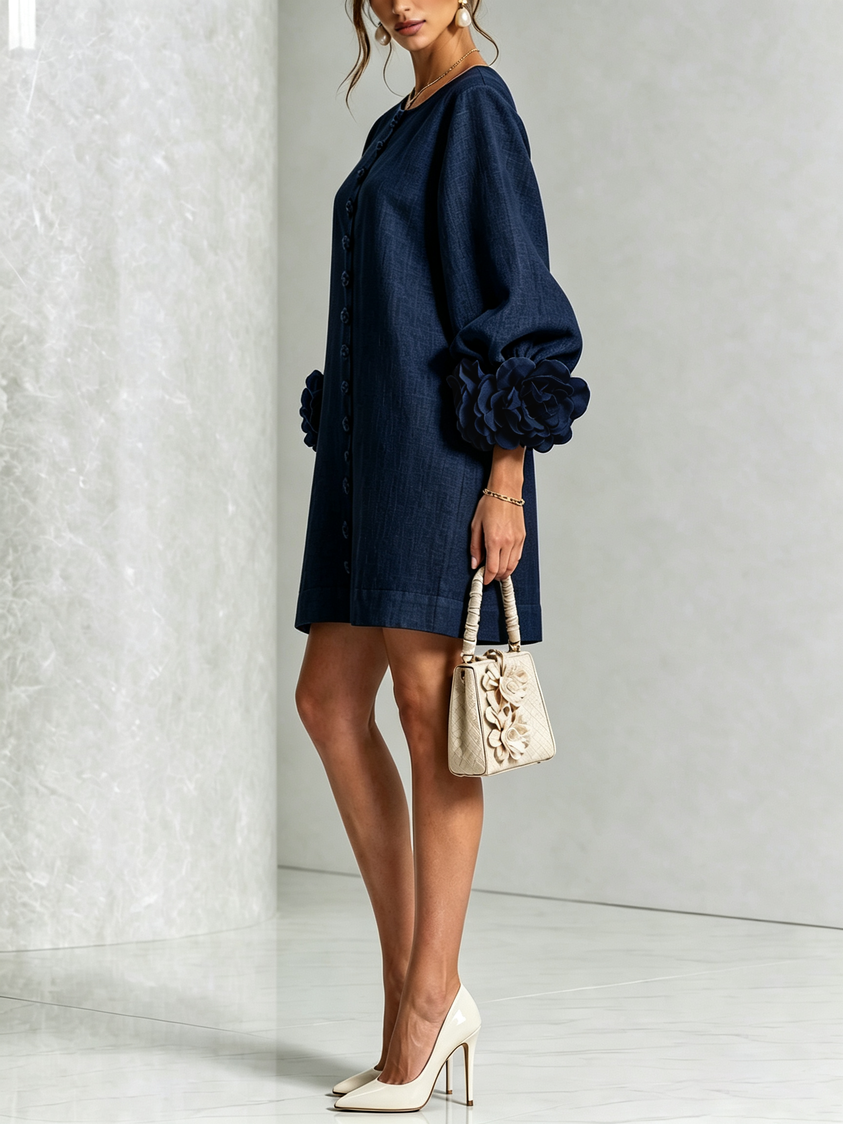 Floral Button-down Mini Dress With Striking Floral Cuffs