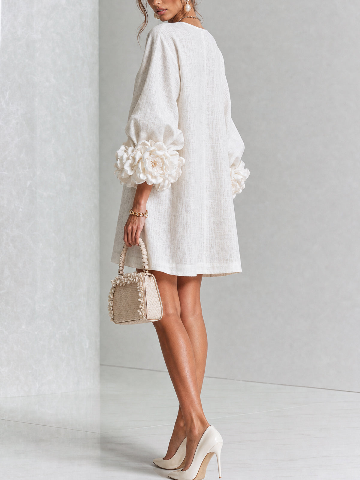 Floral Button-down Mini Dress With Striking Floral Cuffs