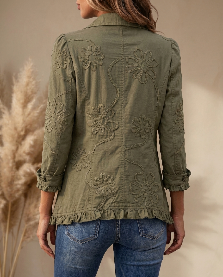 Kamberly™ | Boho Chic Floral Utility Ruffled Trim Jacket