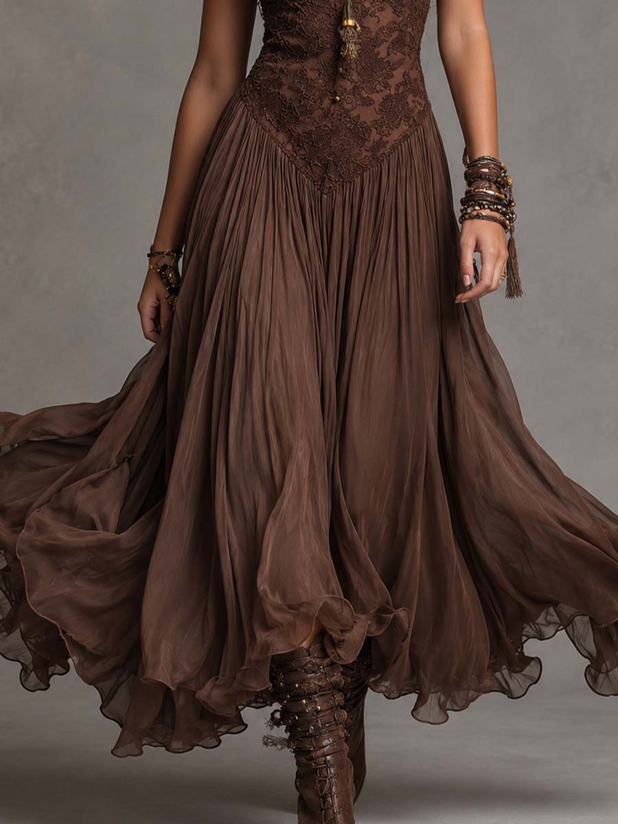 Rosalind Brown Lace Maxi Dress