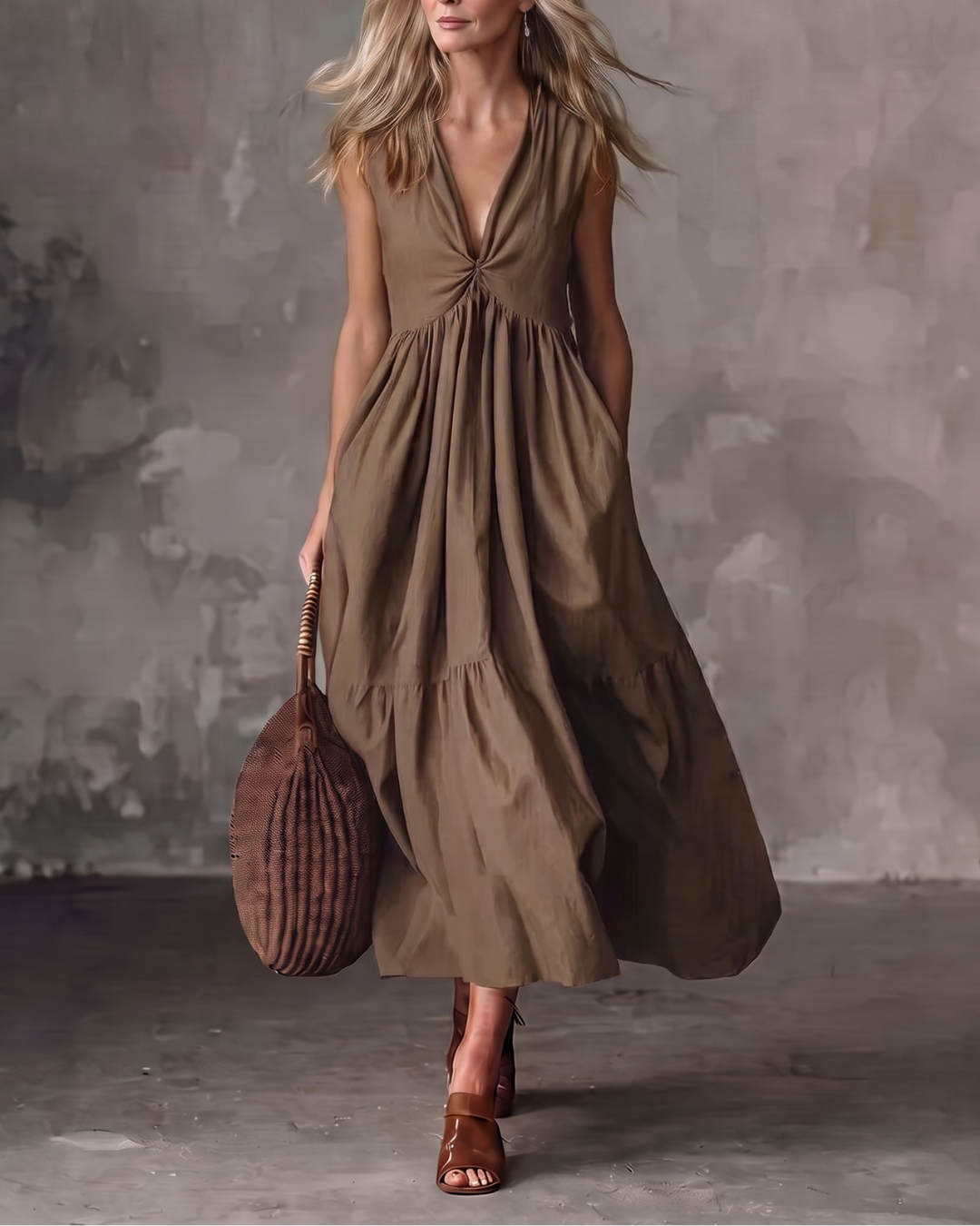FERN | Deep V-Neck Tiered Maxi Dress
