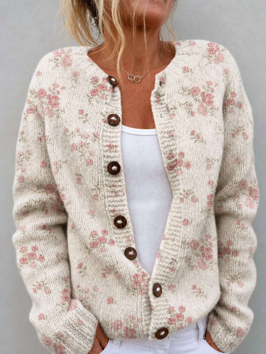 Evanthea™ | Vintage Floral Knit Cardigan Sweater