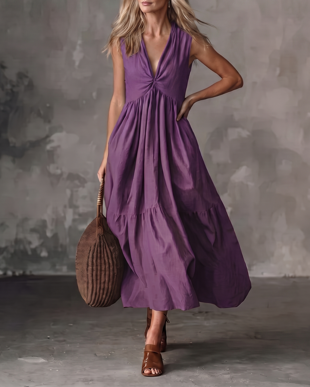 FERN | Deep V-Neck Tiered Maxi Dress