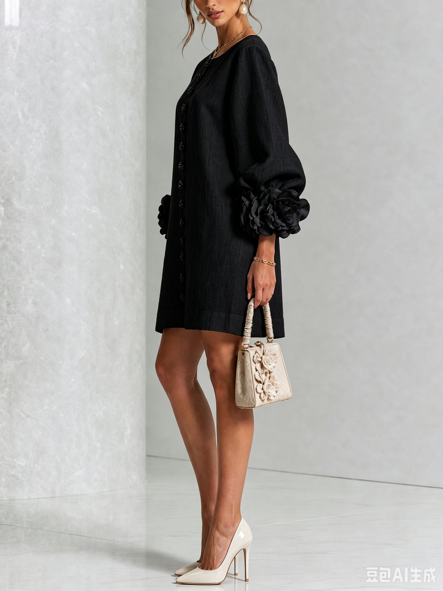 Floral Button-down Mini Dress With Striking Floral Cuffs