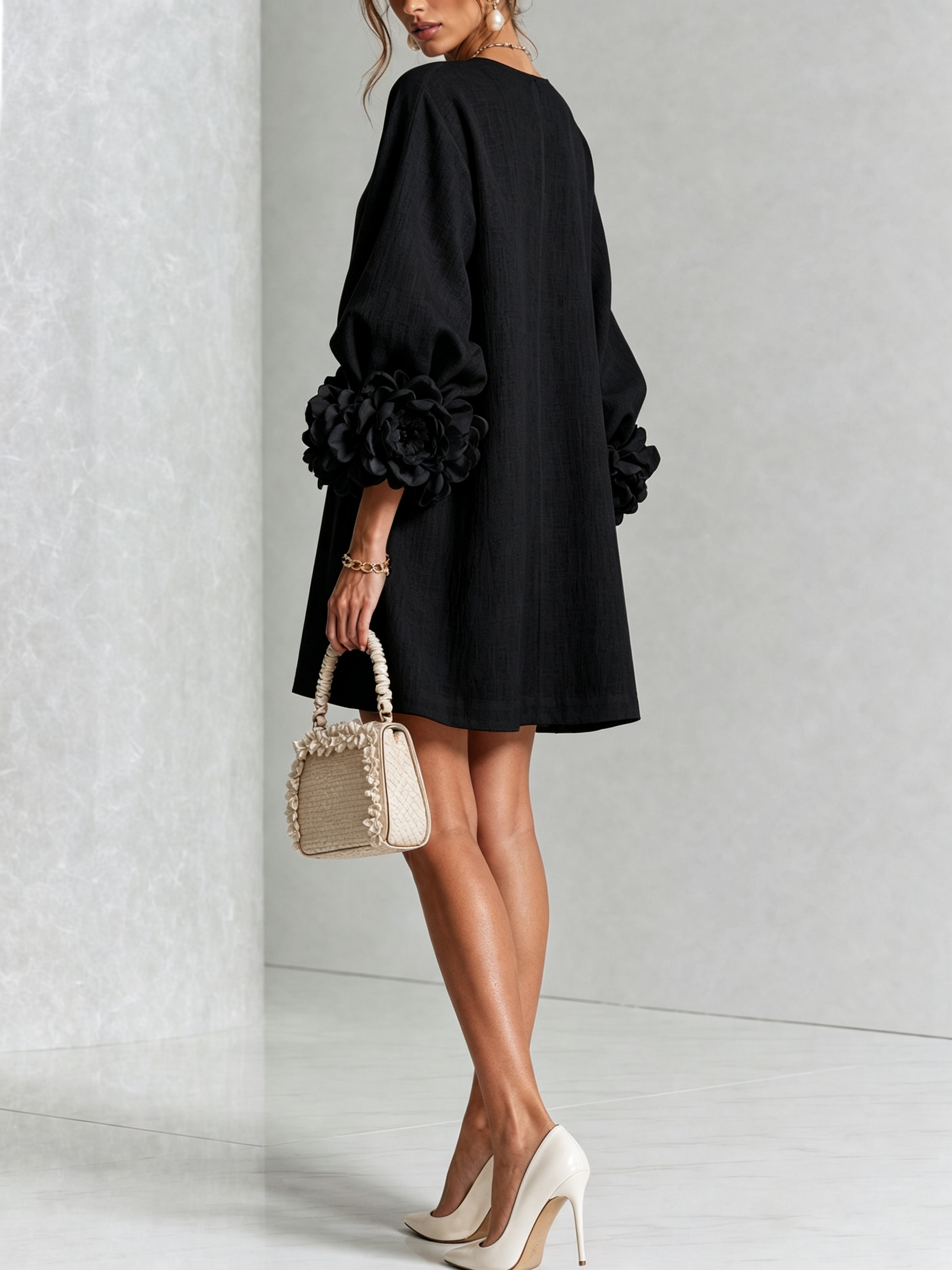 Floral Button-down Mini Dress With Striking Floral Cuffs