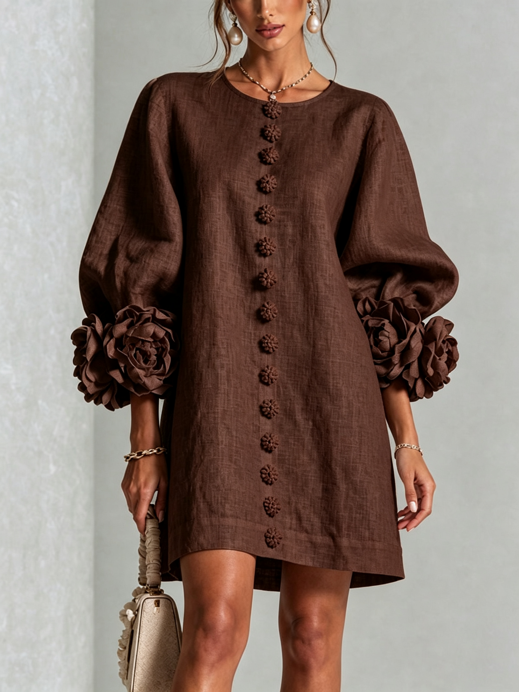 Floral Button-down Mini Dress With Striking Floral Cuffs