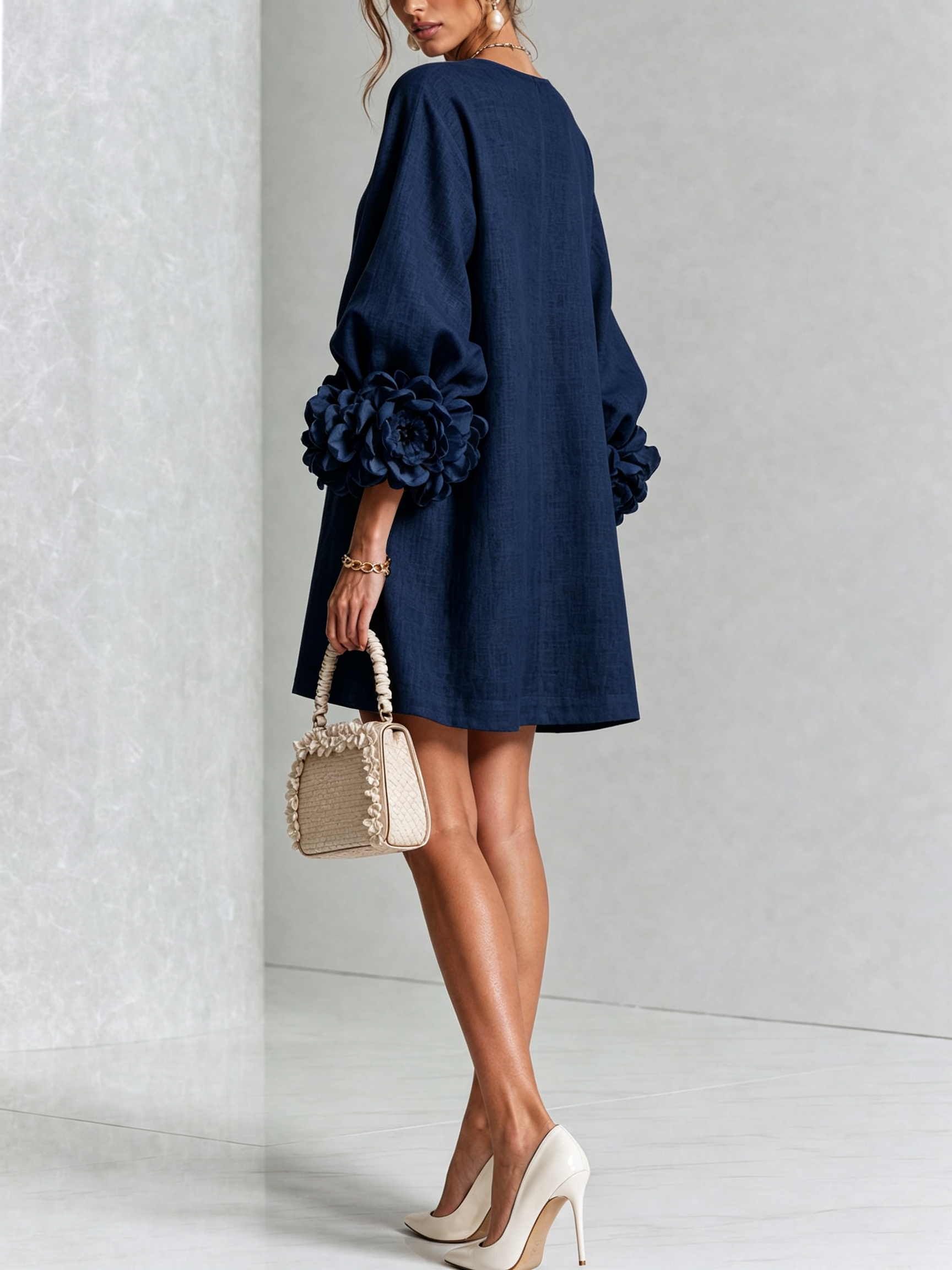 Floral Button-down Mini Dress With Striking Floral Cuffs