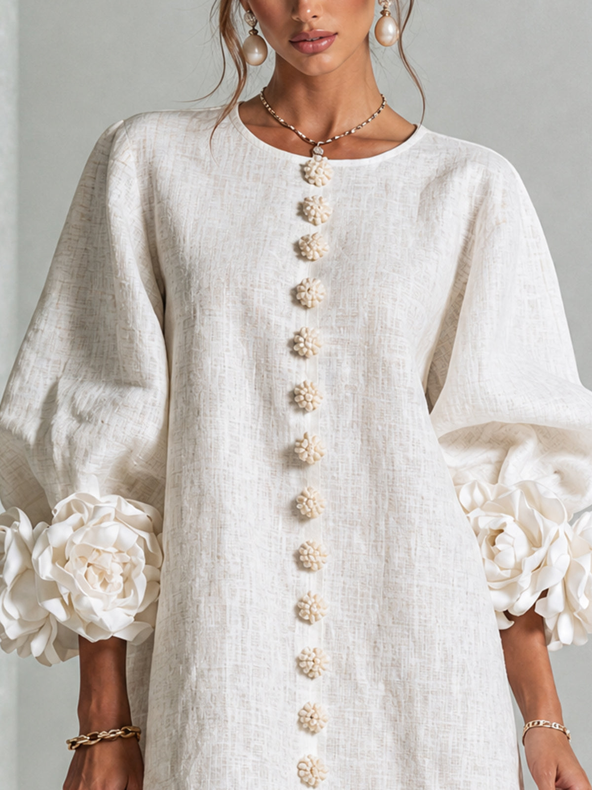 Floral Button-down Mini Dress With Striking Floral Cuffs