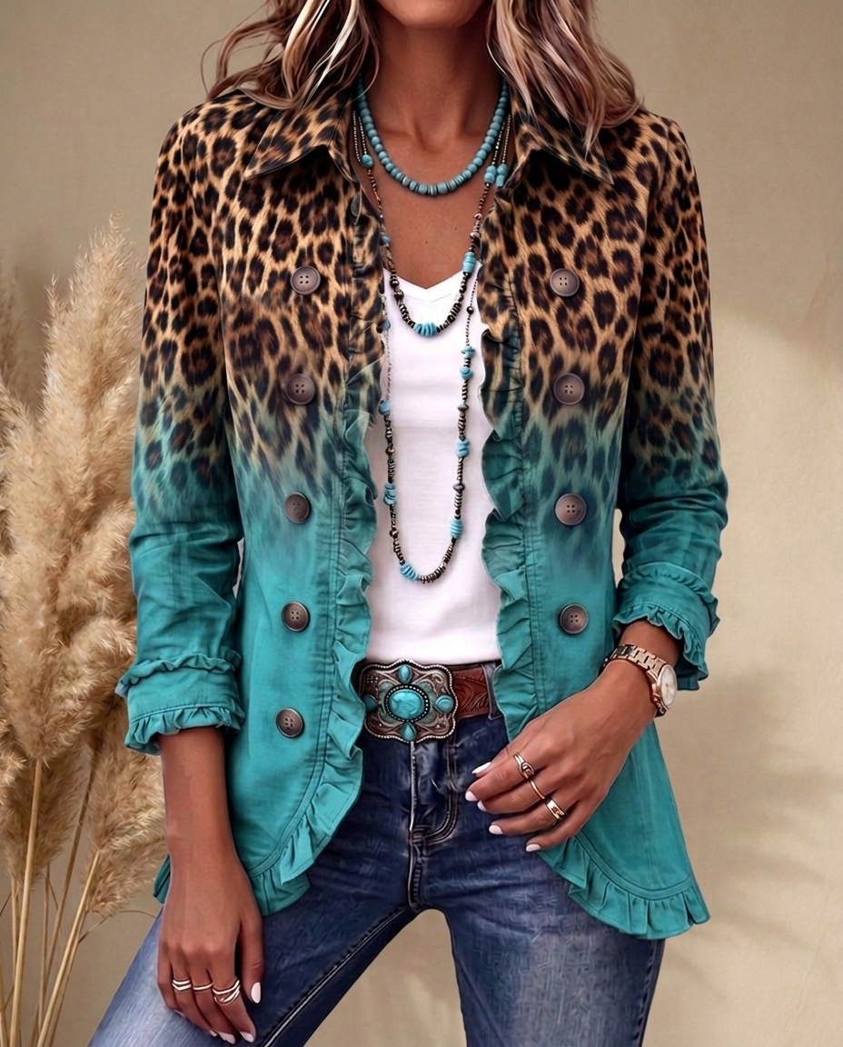 Elspeth™ | Leopard Ombre Ruffle Blazer Jacket