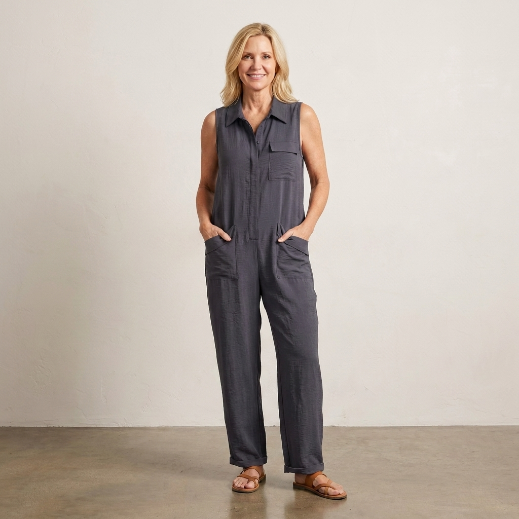 RYKER | Sleeveless Cargo Jumpsuit with Collar and Flap Pockets