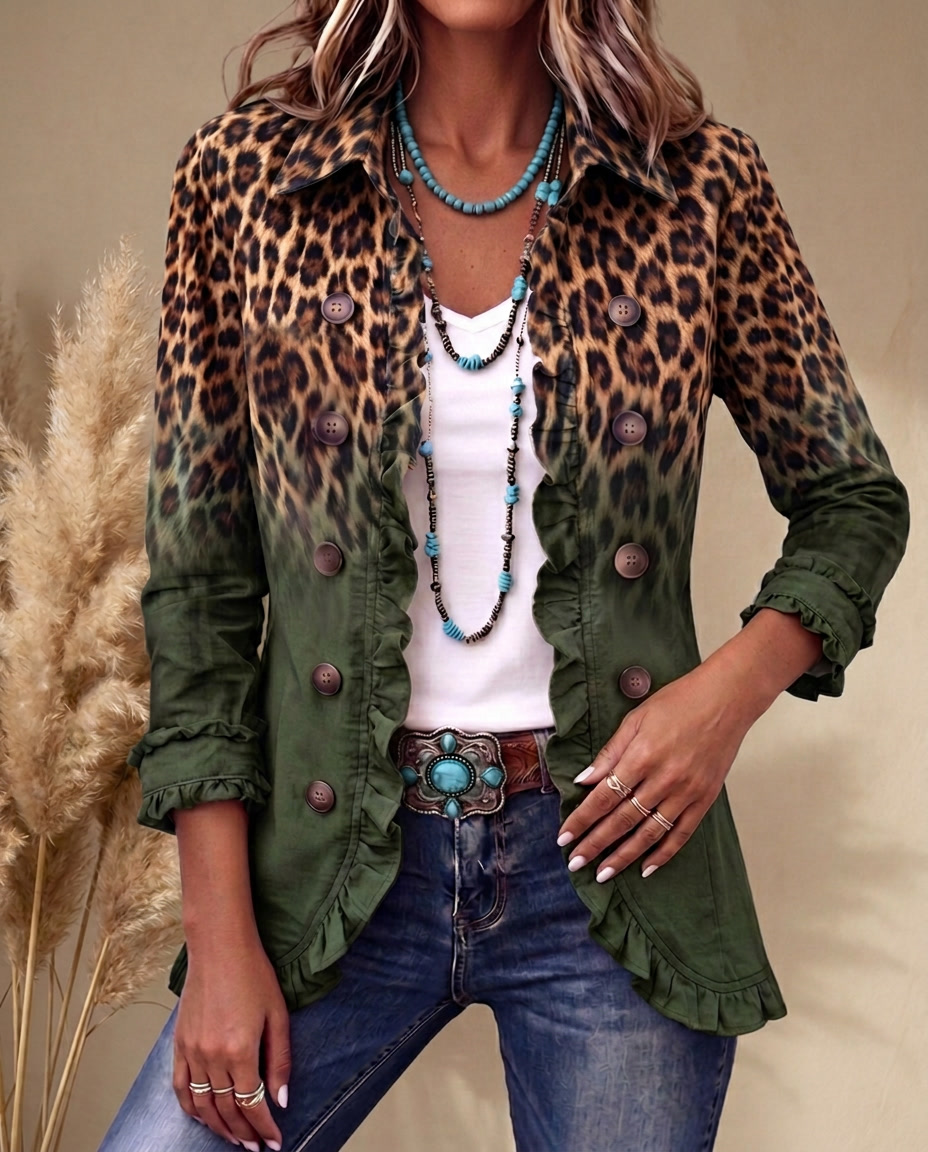 Elspeth™ | Leopard Ombre Ruffle Blazer Jacket