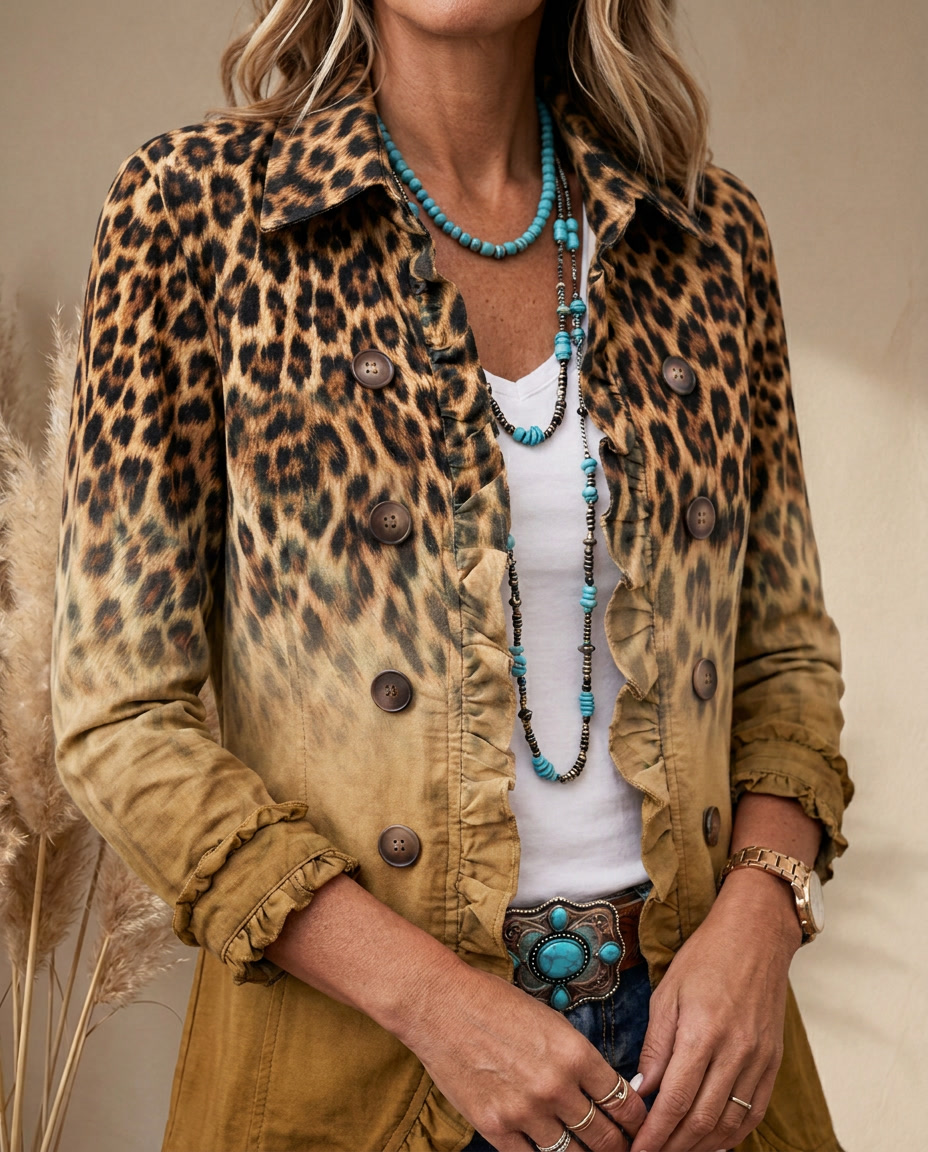 Elspeth™ | Leopard Ombre Ruffle Blazer Jacket