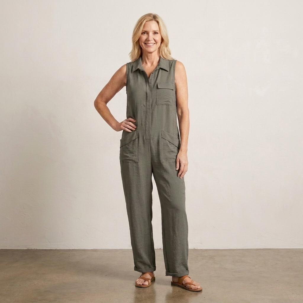 RYKER | Sleeveless Cargo Jumpsuit with Collar and Flap Pockets